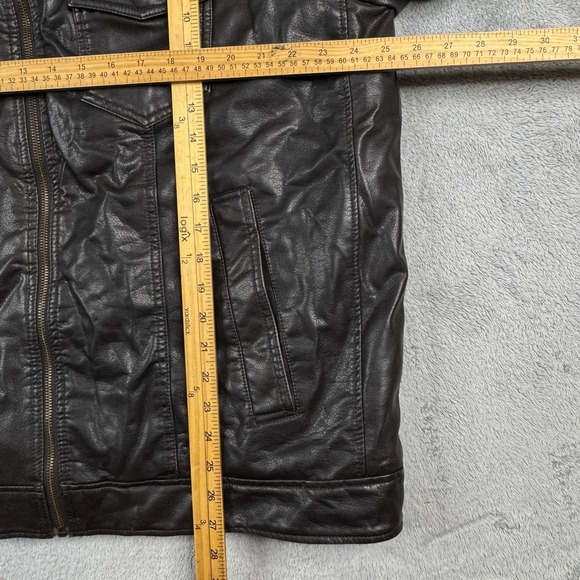 Levis Mens Faux Leather Sherpa Lined Hooded Trucker Jacket Brown XL RN54163 - Picture 9 of 12